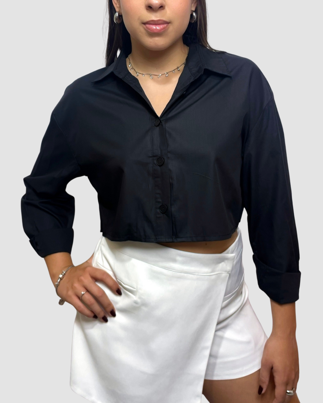 Cropped Camisa Preto