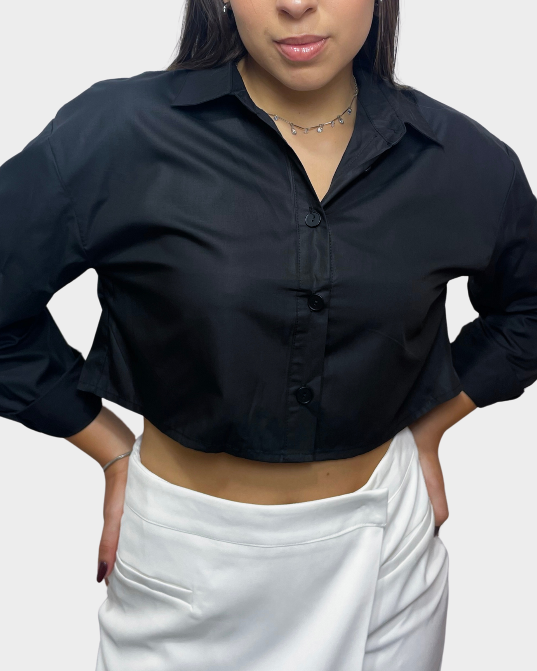 Cropped Camisa Preto