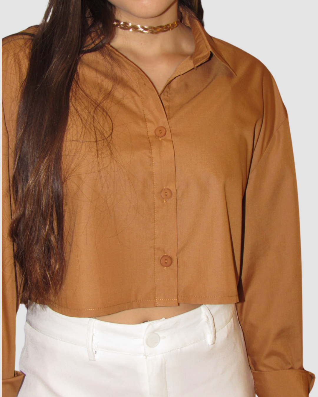 Cropped Camisa marrom