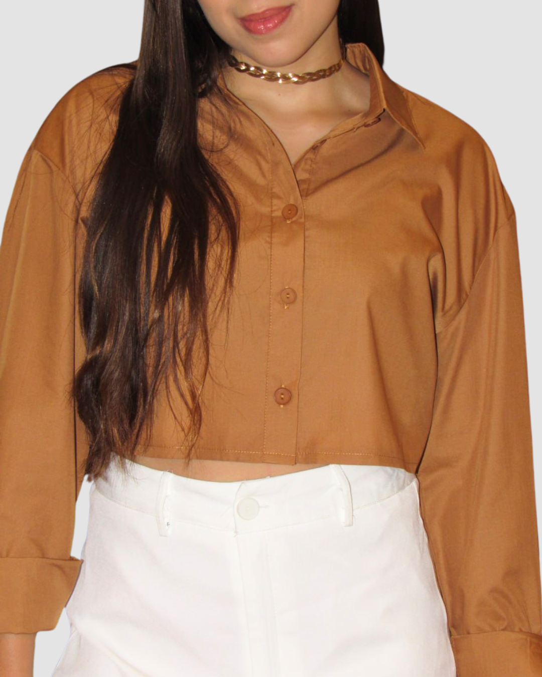 Cropped Camisa marrom
